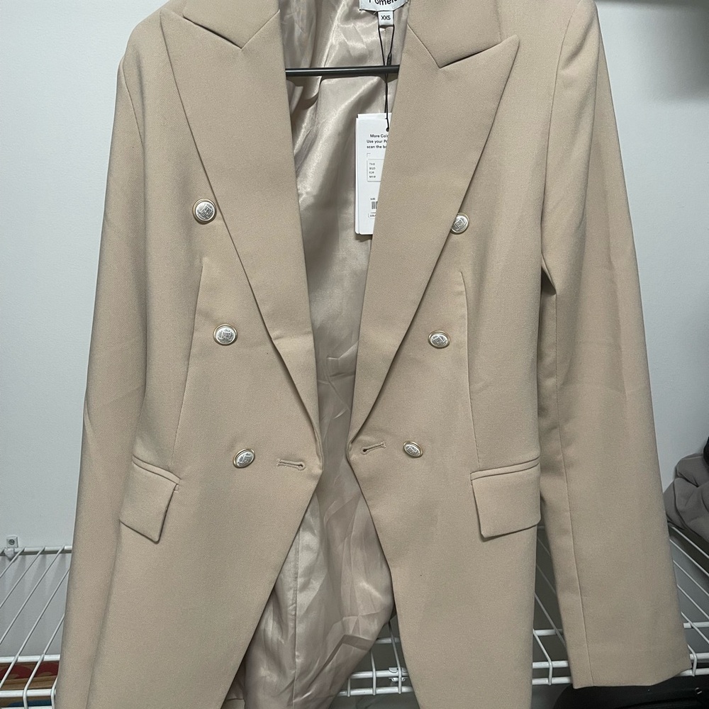 Women's Beige Double-Breasted Blazer